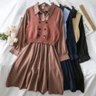 Set: A-line Shirtdress + Buttoned Knit Vest