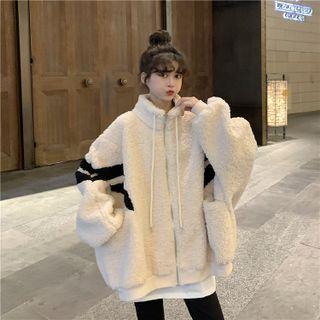 Two-tone Striped Fleece Zip-up Jacket