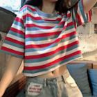 Striped Cropped Short-sleeve Top