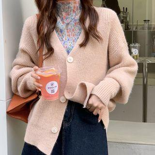 Floral Print Long-sleeve Crinkle Top / Cardigan