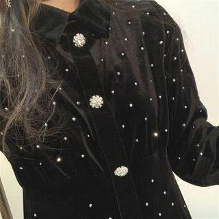 Velvet Dot Long-sleeve Slim-fit Dress