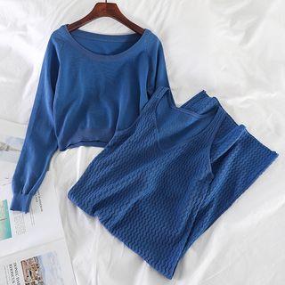 Set: Round-neck Knit Top + Sleeveless Dress