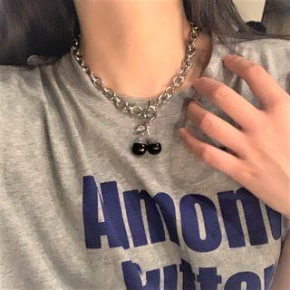 Cherry Drop Necklace Black & Silver - One Size