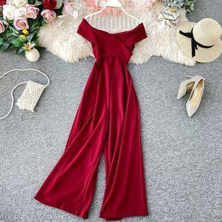 Off-shoulder High-waist Wide-leg Playsuit