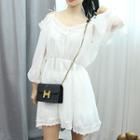 Lace-trim Gathered-waist Sheer Chiffon Dress