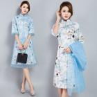 Set: Elbow-sleeve Sheer A-line Dress + Elbow-sleeve Printed A-line Dress