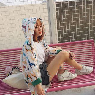 Animal Print Loose-fit Hooded Jacket As Shown In Figure - One Size