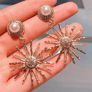Faux Pearl Rhinestone Sun Dangle Earring 1 Pair - Gold - One Size