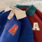 Color Block Collar Lettering Embroidered Sweater