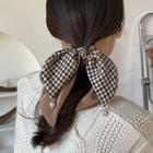 Houndstooth Bow Faux Pearl Hair Tie