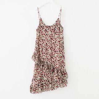 Floral Print Ruffle Trim Spaghetti Strap Dress