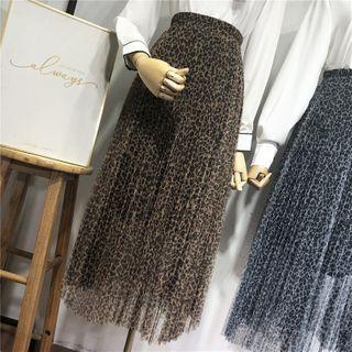 Leopard Print Mesh A-line Skirt