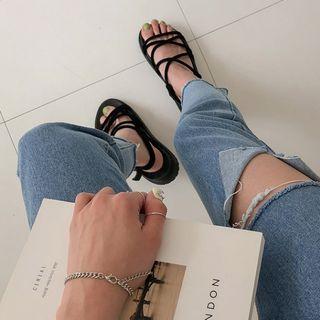 Slit Distressed Tapered Jeans