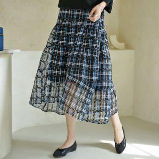 Tiered Plaid Tulle Long Skirt