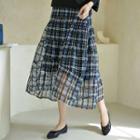 Tiered Plaid Tulle Long Skirt