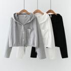 Drawstring-cuff Button-up Hoodie