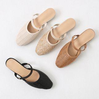 Oval-toe Rattan Flat Mules
