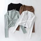 Long-sleeve Zip Shirred Cropped T-shirt
