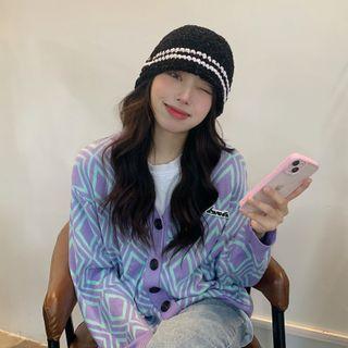 Contrast Trim Knit Bucket Hat Black - One Size