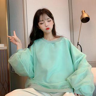 Mesh-panel Puff-sleeve Sweatshirt