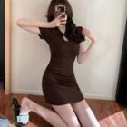 Short-sleeve Collar Mini Bodycon Dress