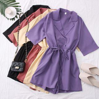 Tie-waist Lapel Playsuit