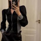 Collared Two-tone Zip-up Cropped Jacket