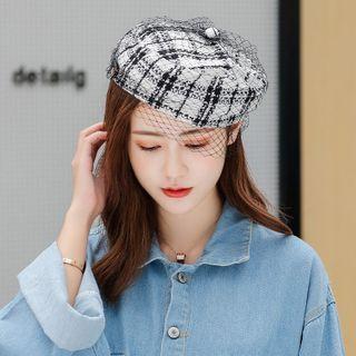 Plaid Lace Beret Hat