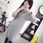 Long-sleeve Faux Pearl Accent Knit Dress