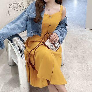 Sleeveless Button Up A-line Dress