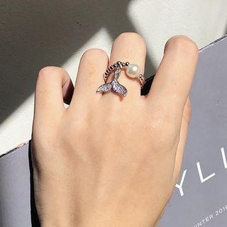Faux Pearl Rhinestone Whale Tail Ring As Shown In Figure - One Size