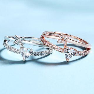 925 Sterling Silver Clover & Heart Open Ring