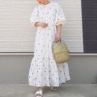 Elbow Sleeve Round Neck Dotted Shirt Dress White - One Size