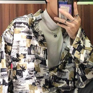Elbow-sleeve/ Long-sleeve Coconut Tree Print Shirt
