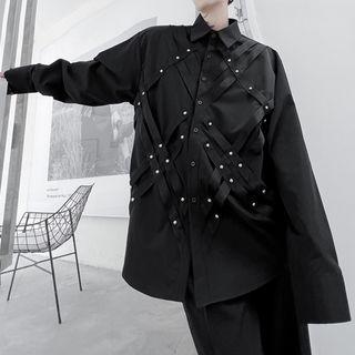Long Sleeve Stud & Strap Detail Oversized Shirt