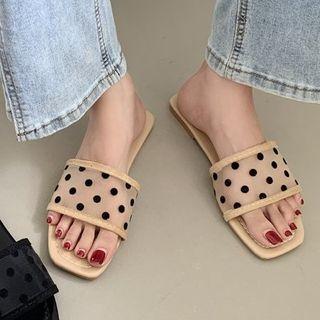 Dotted Mesh Flat Slide Sandals