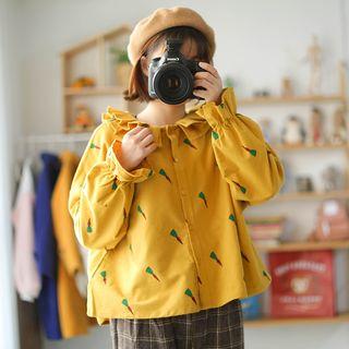 Carrot Print Frill-trim Shirt