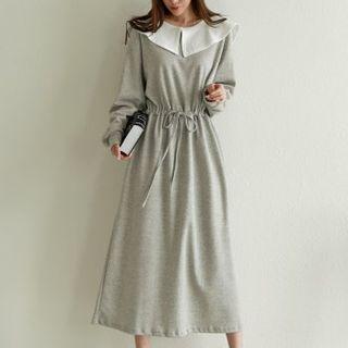 Ruffle-collar Drawstring Long Dress