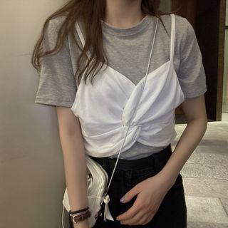 Inset Knot Camisole Short-sleeve Tee