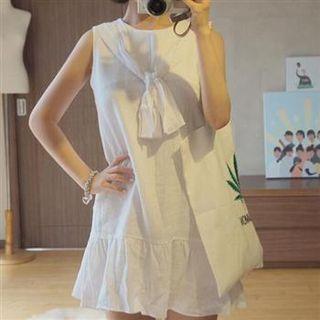 Tie-front Sleeveless Dress White - One Size