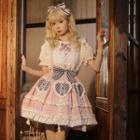 Short-sleeve Ruffled Top / Ribbon A-line Skirt With Suspender