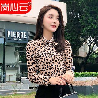 Leopard Print Blouse / Boot-cut Dress Pants / Set