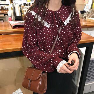Lace Trim Peter Pan Collar Dotted Blouse
