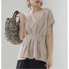 Short-sleeve Plain Blouse Light Khaki - One Size