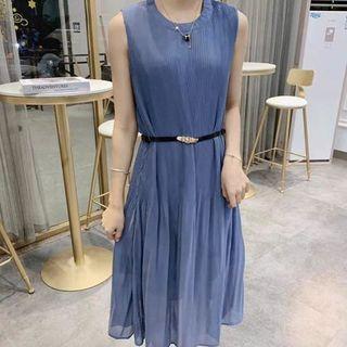 Sleeveless Accordion Pleated Midi A-line Dress