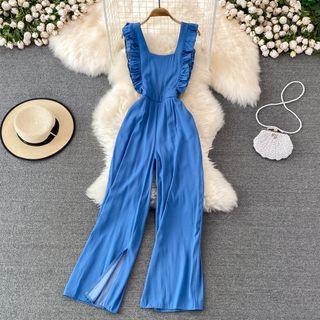 Sleeveless Frilled Denim Jumpsuit