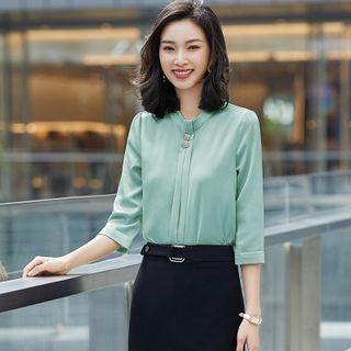 3/4-sleeve Blouse / Mini Fitted Skirt / Dress Pants / Set
