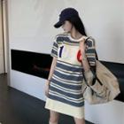 Striped Knit Mini Dress Stripe - Blue & White - One Size