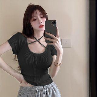 Short-sleeve Robbed Knit Top