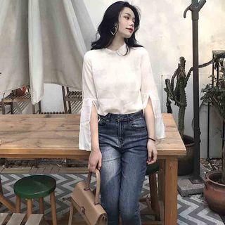 Slit Sleeve Mock Neck Blouse